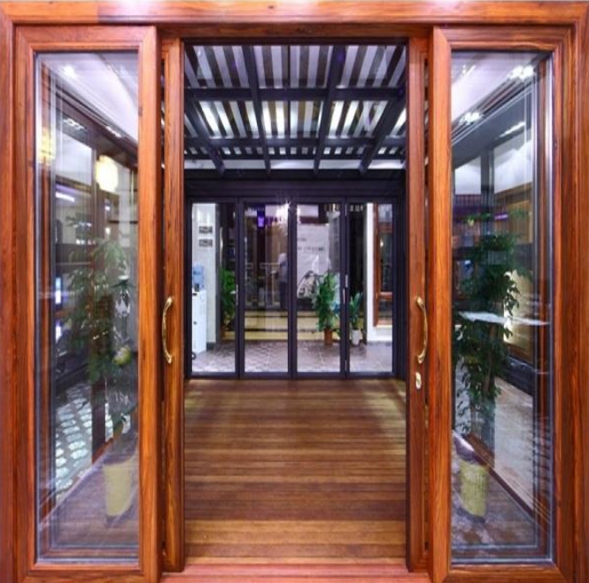 Cửa nhôm Việt Pháp màu vân gỗ