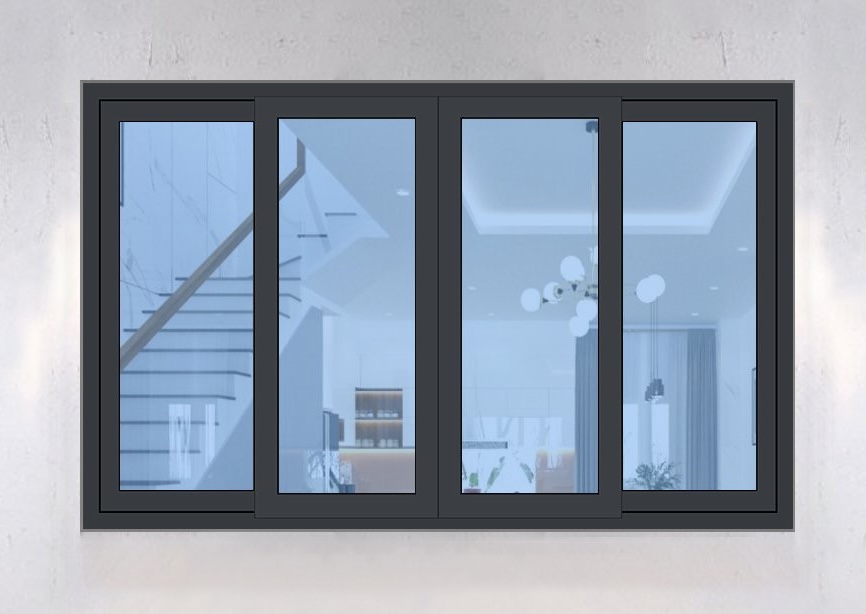 Mẫu cửa sổ 4 cánh màu ghi xám