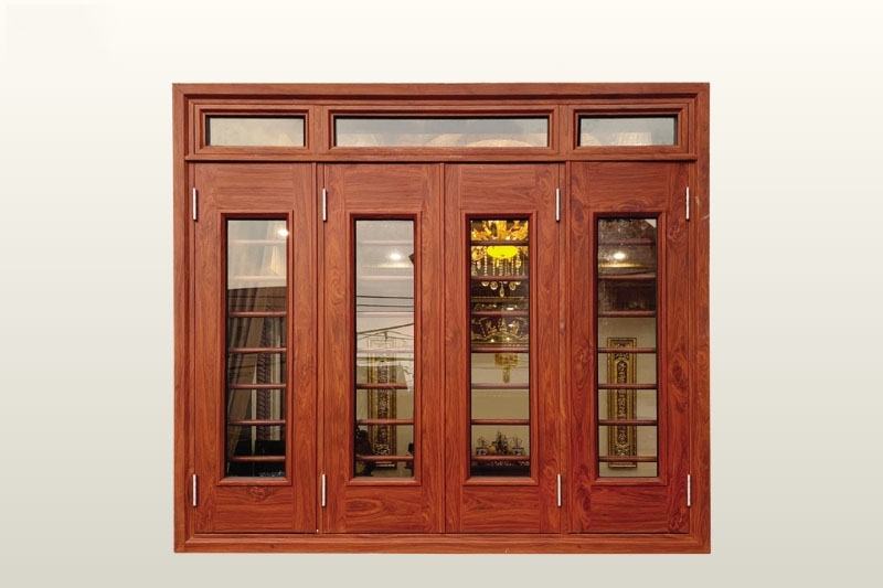 Mẫu cửa sổ 4 cánh vân gỗ